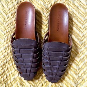Lucky Brand Doerid Leather Mules in Titanium Saddle Leather- Size 7.5